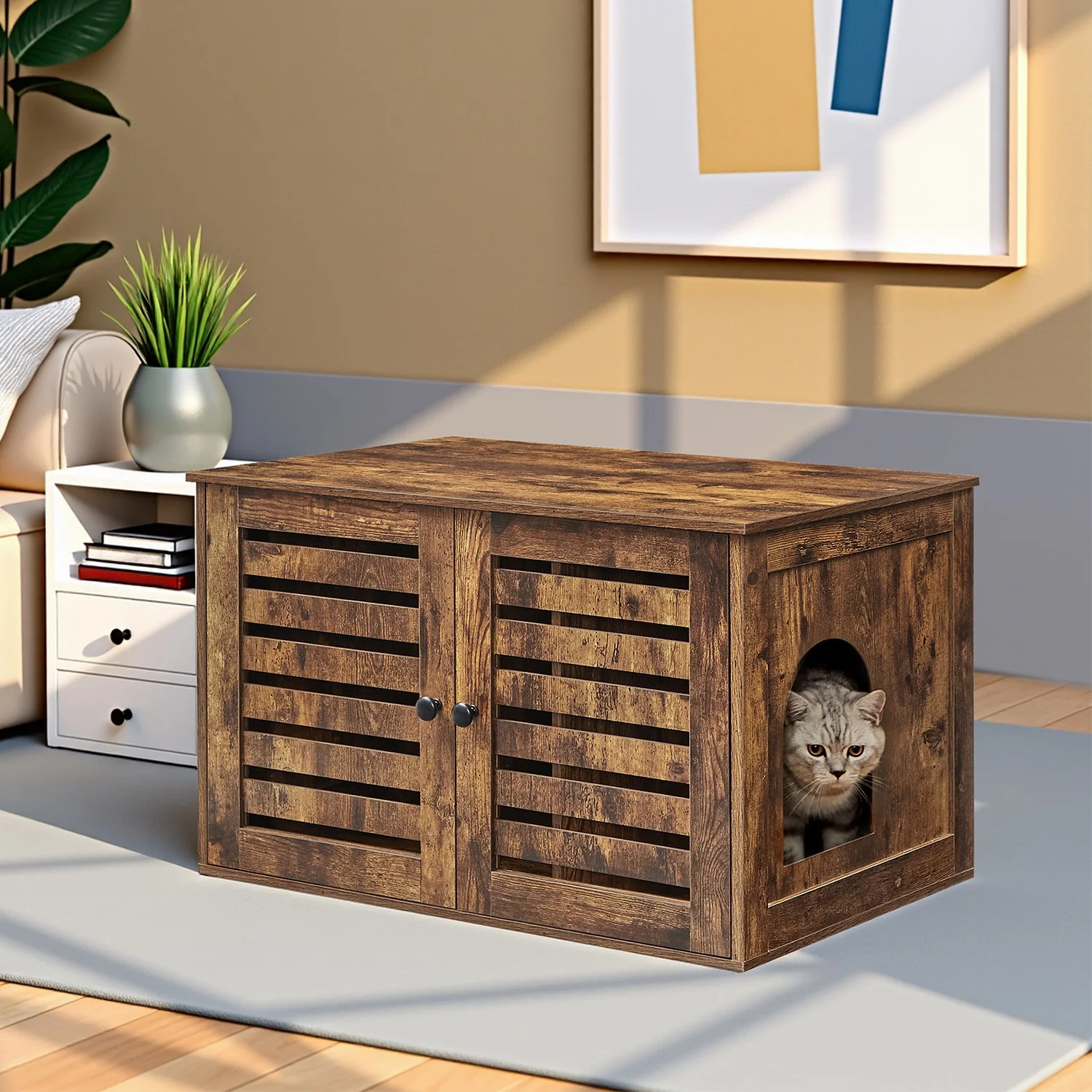 Cat Litter Box Enclosure with Removable Divider