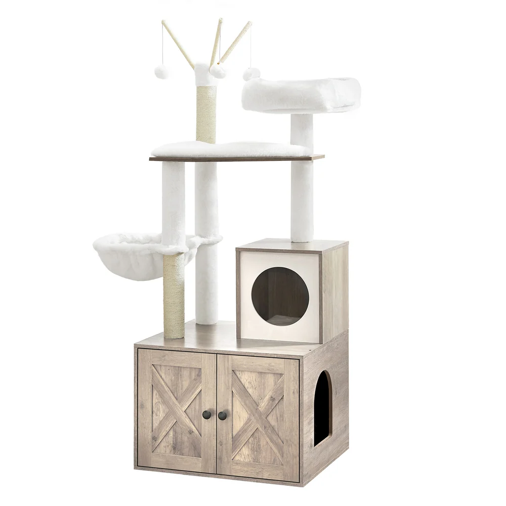 Cat Tree with Litter Box Furniture Hidden Enclosure - Image 3