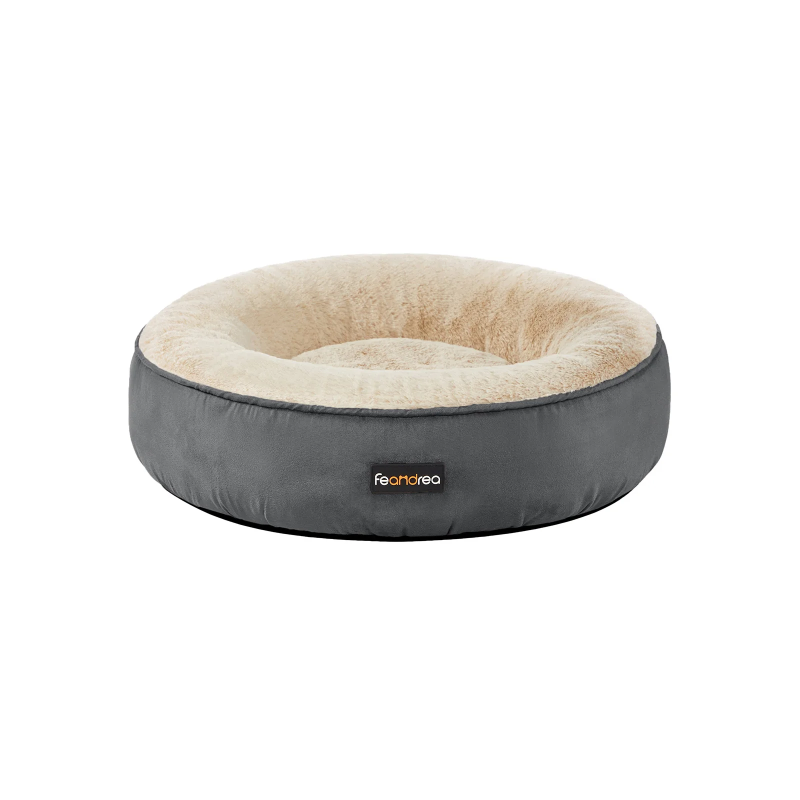 Grey Round Dog Bed with Washable Cover