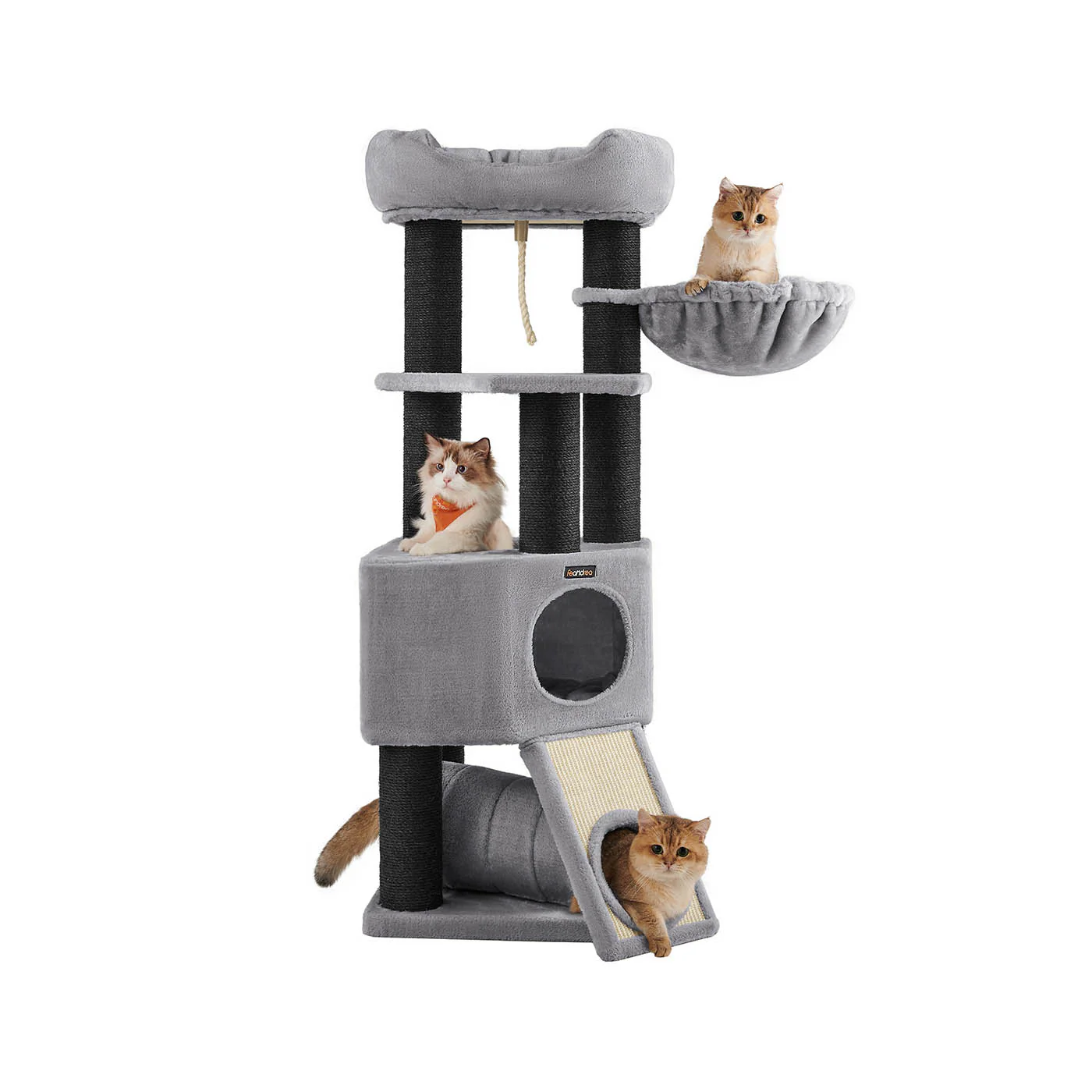 Large Cat Tower with Fluffy Plush Perch Light Grey