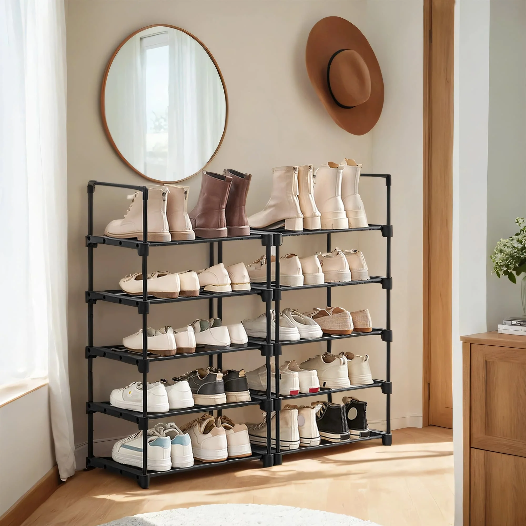 Shoe Rack, 10-Tier Metal Shoe Storage Organiser, Customisable Design