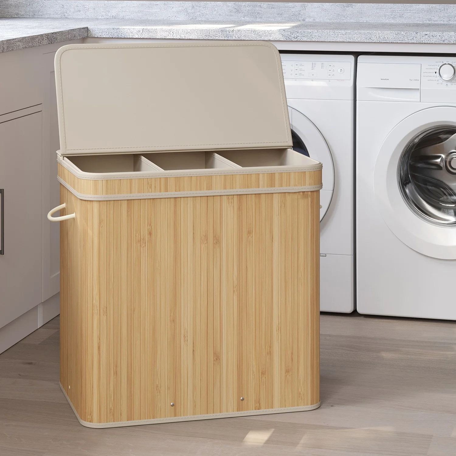 Laundry Hamper with Lid, Bamboo Laundry Basket, Removable - Image 6