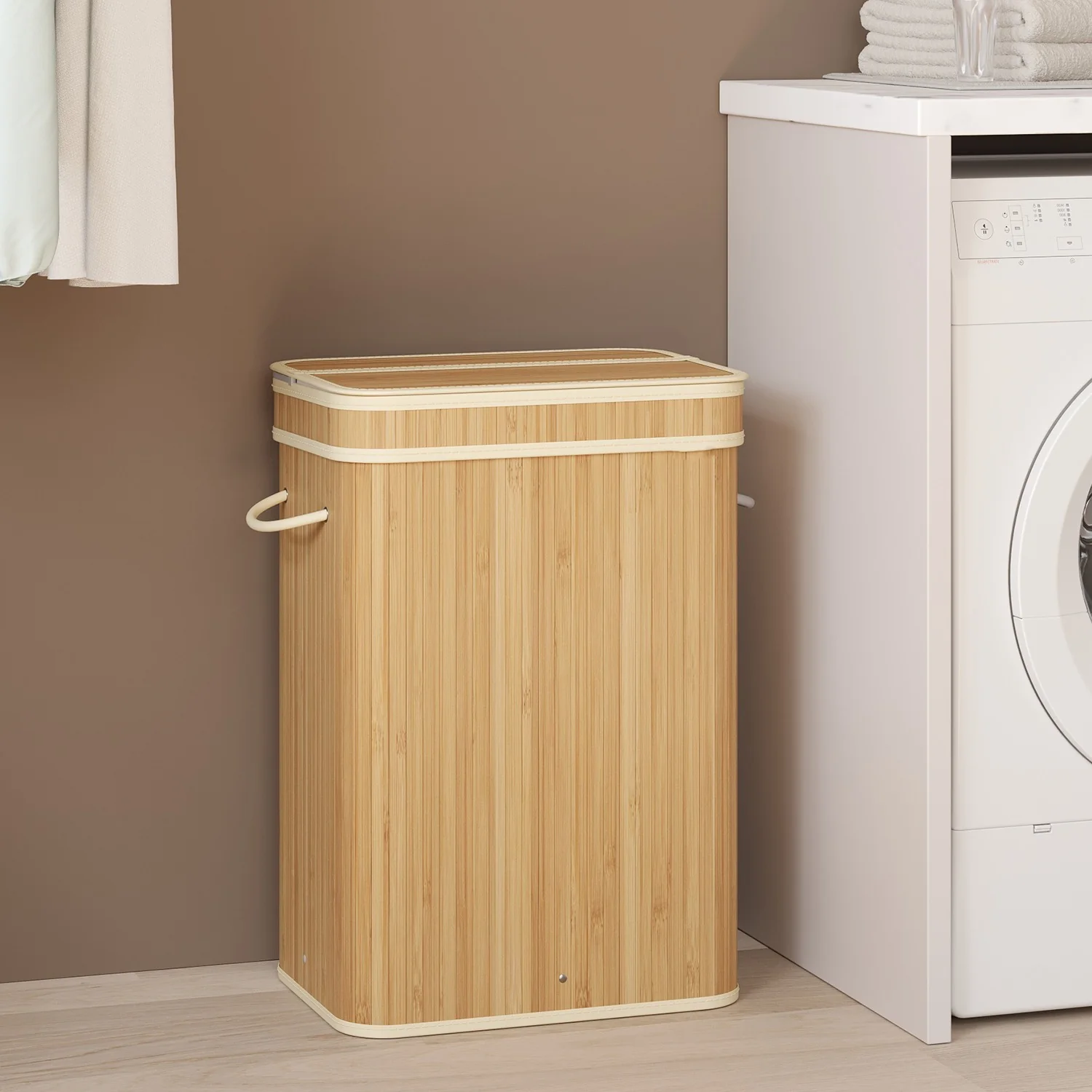 Laundry Hamper with Lid, Bamboo Laundry Basket, Removable - Image 7