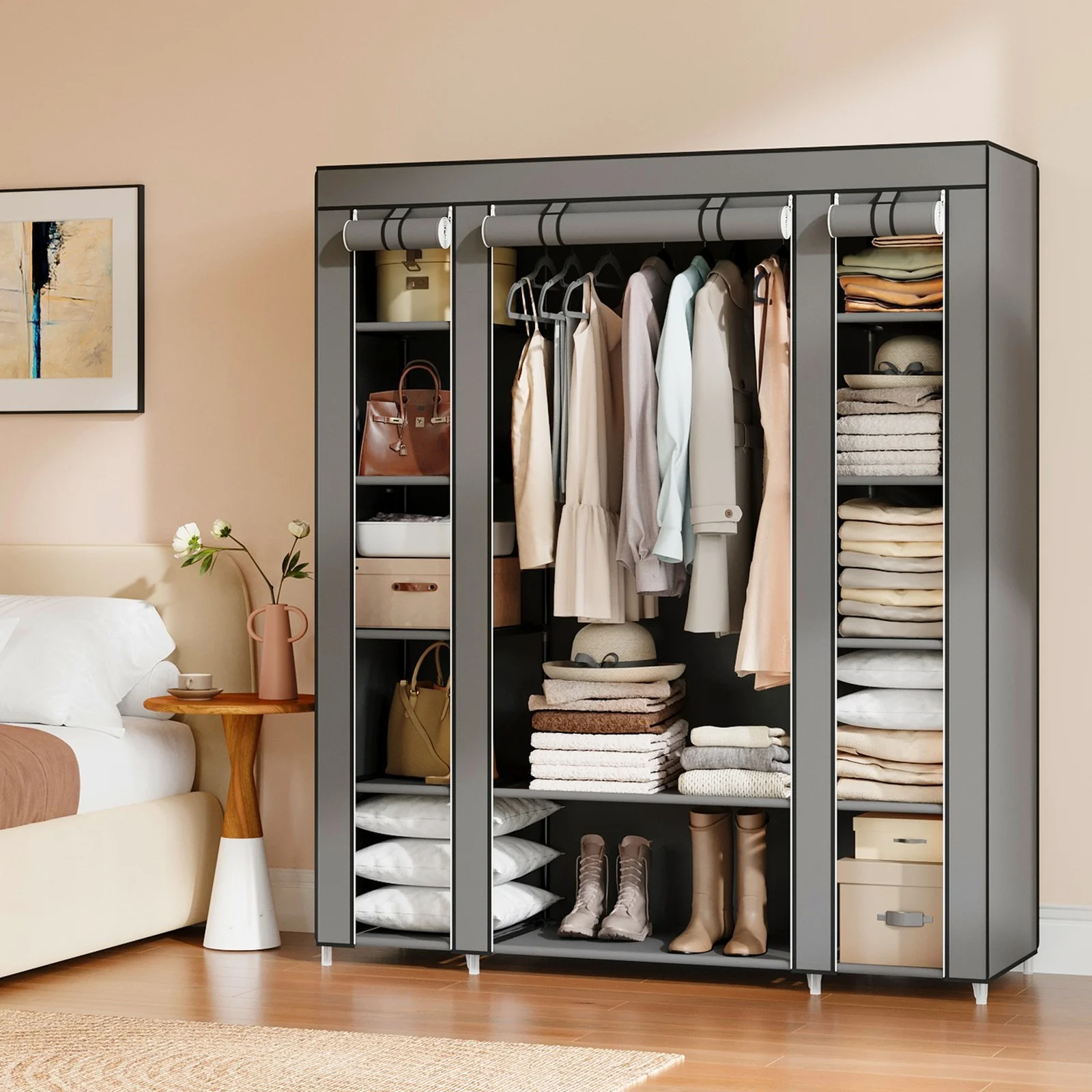 Closet Wardrobe, Portable Closet for Bedroom, Clothes Rail with Fabric Cover - Image 3