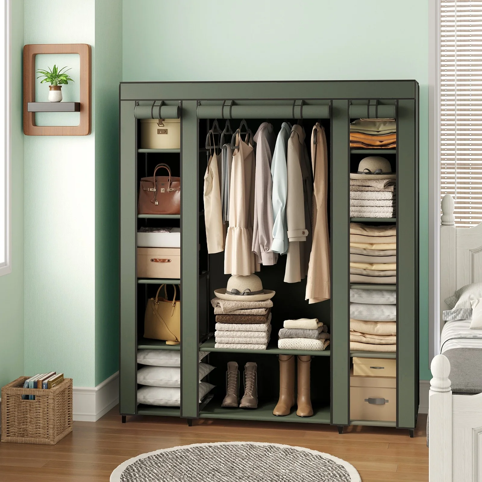 Closet Wardrobe, Portable Closet for Bedroom, Clothes Rail with Fabric Cover - Image 4