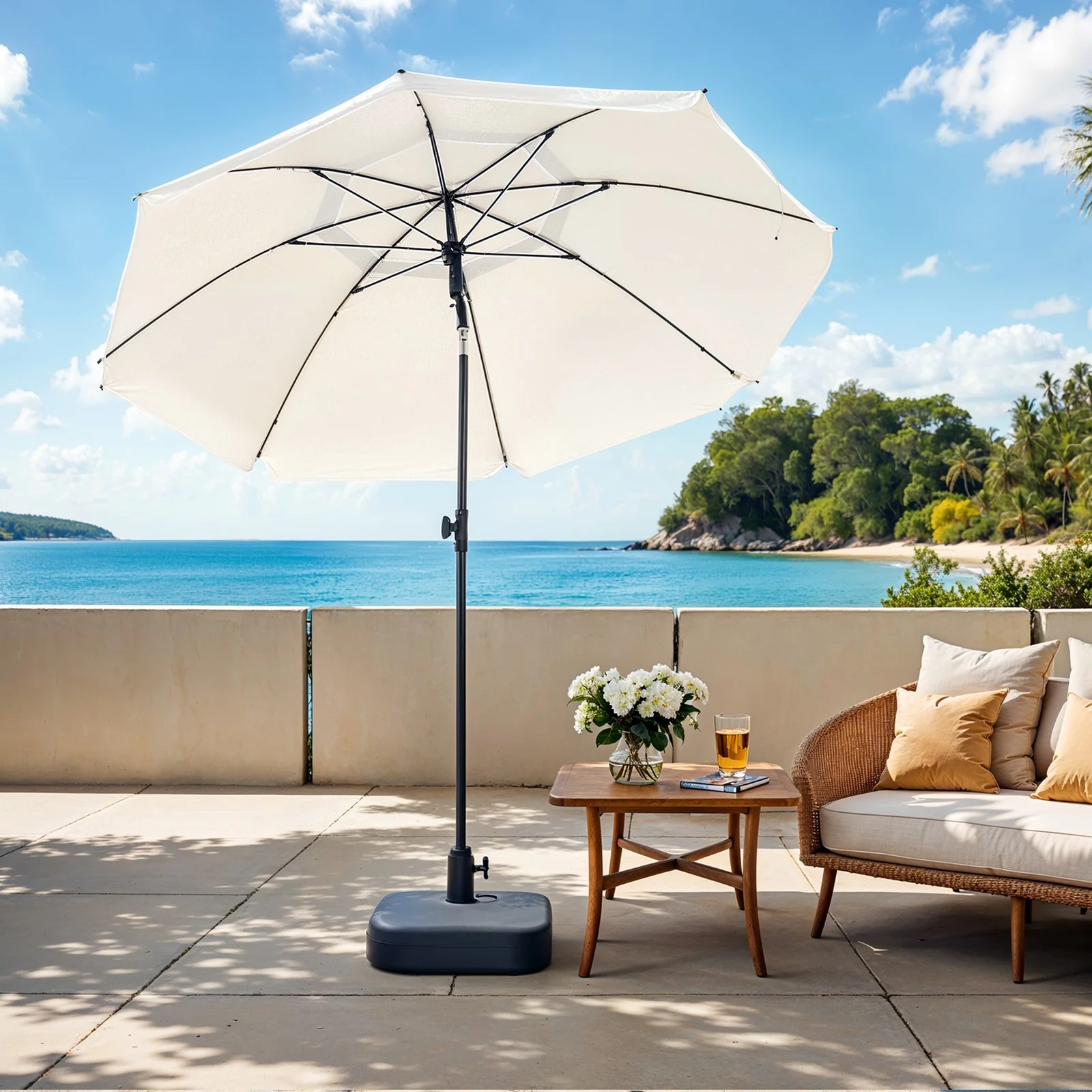 SONGMICS 160 cm Parasol, Garden Umbrella, UPF 50+, 30° Tilt in 2 Directions