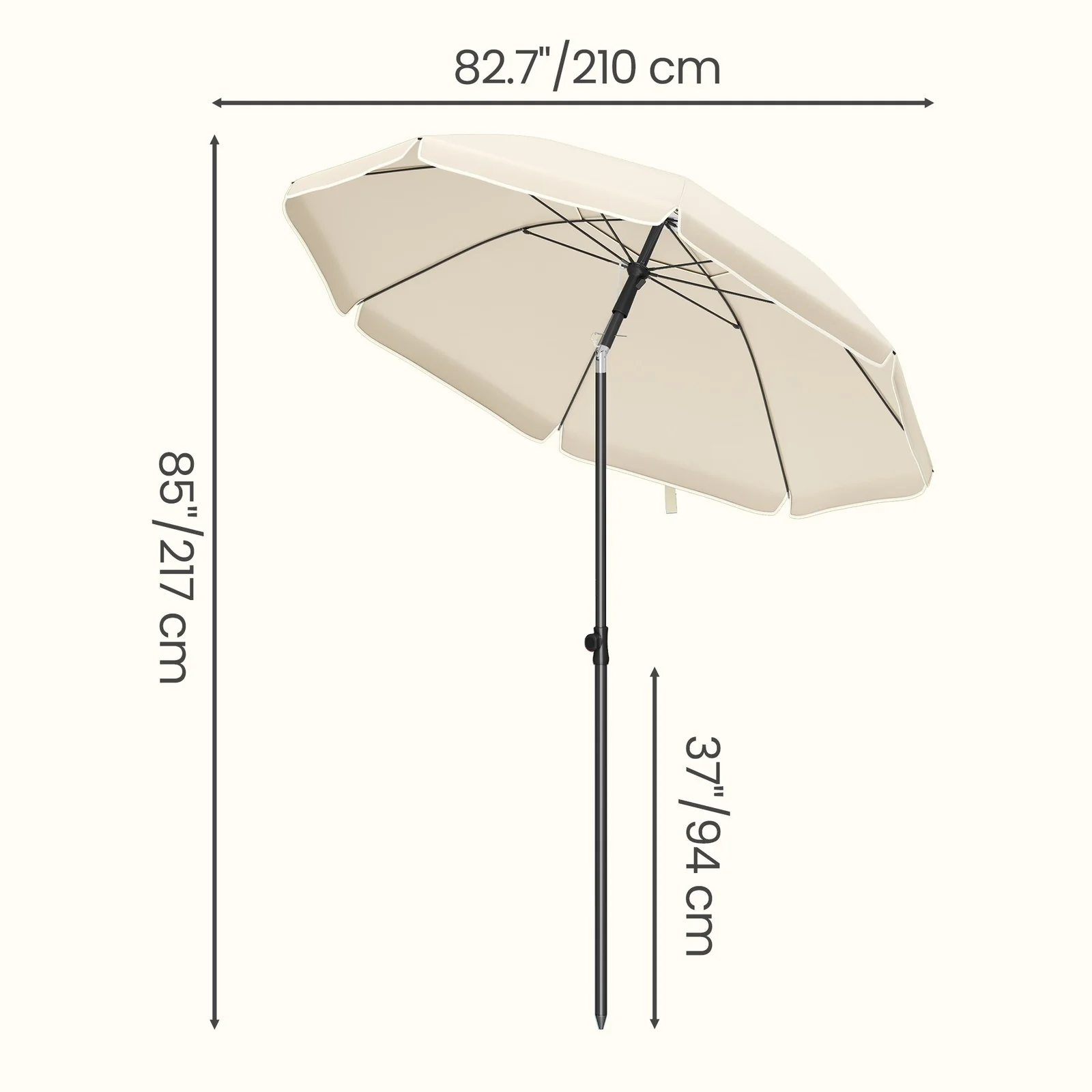 SONGMICS 160 cm Parasol, Garden Umbrella, UPF 50+, 30° Tilt in 2 Directions - Image 5