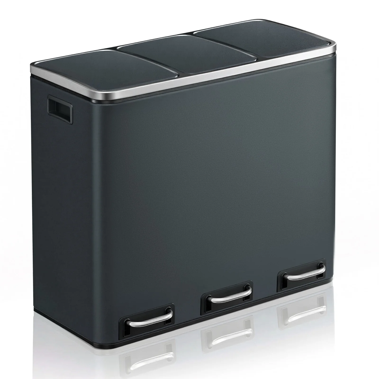 3-Compartment 18L Stainless Steel Pedal Bin
