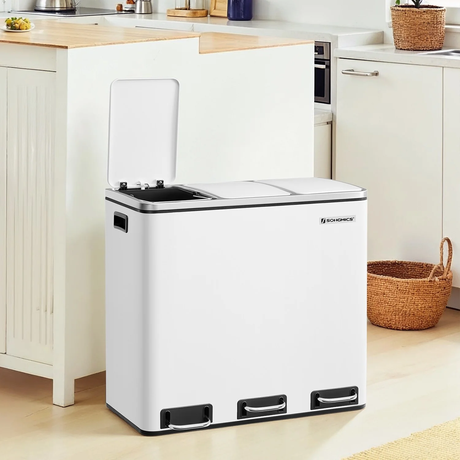3-Compartment 18L Stainless Steel Pedal Bin - Image 5