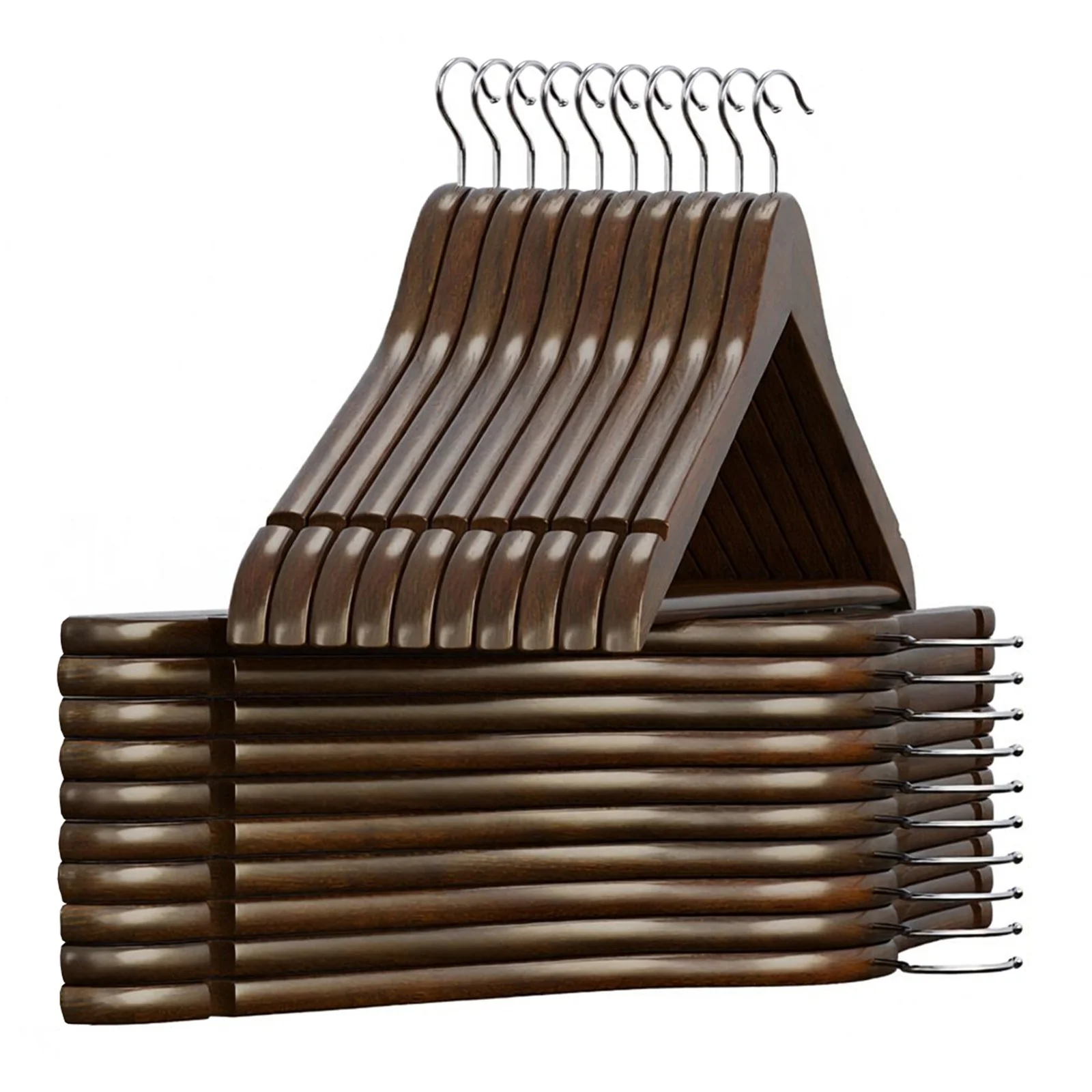 Wooden Hangers, Set of 10, Solid Wood Coat Hangers, Notches - Image 2