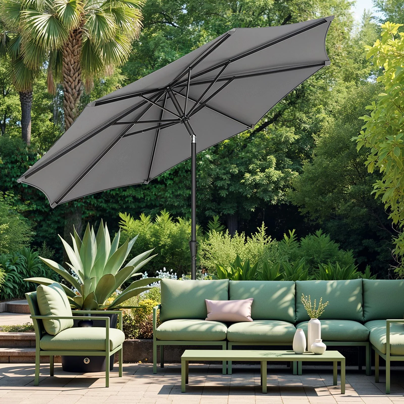 2.7 m Garden Parasol Umbrella Grey - Image 4