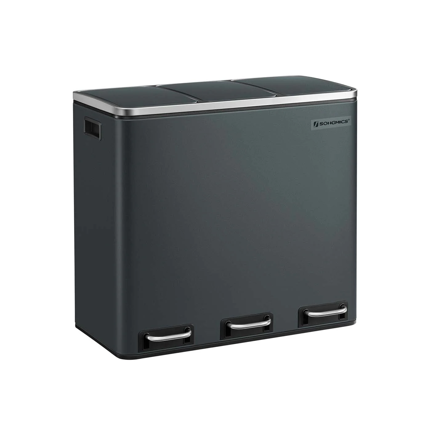 18L Kitchen Waste Bin with 3 Compartments, Pedal Bin for Waste Separation, Steel Construction - Image 3