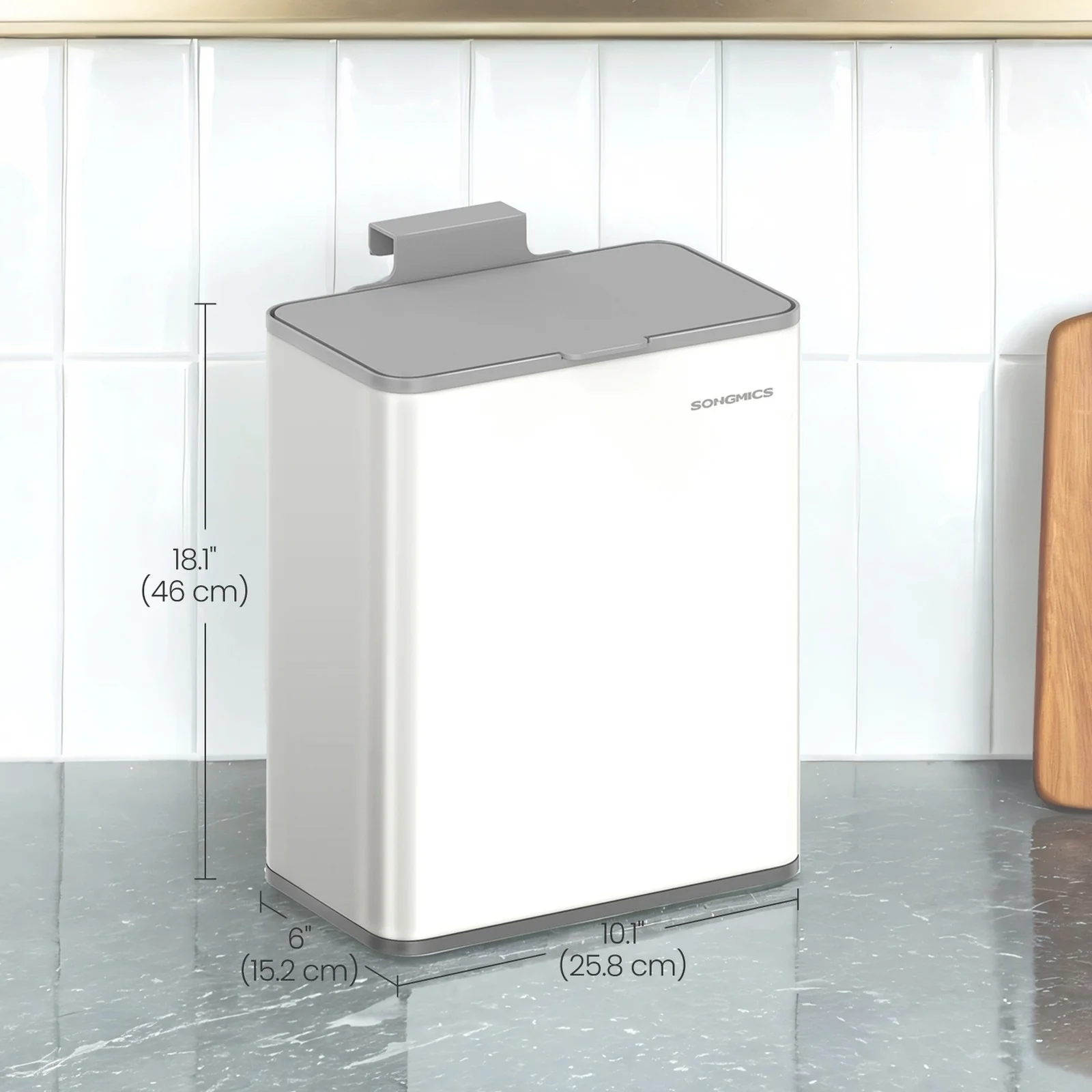 8L Hanging Kitchen Steel Bin with Lid - Image 3