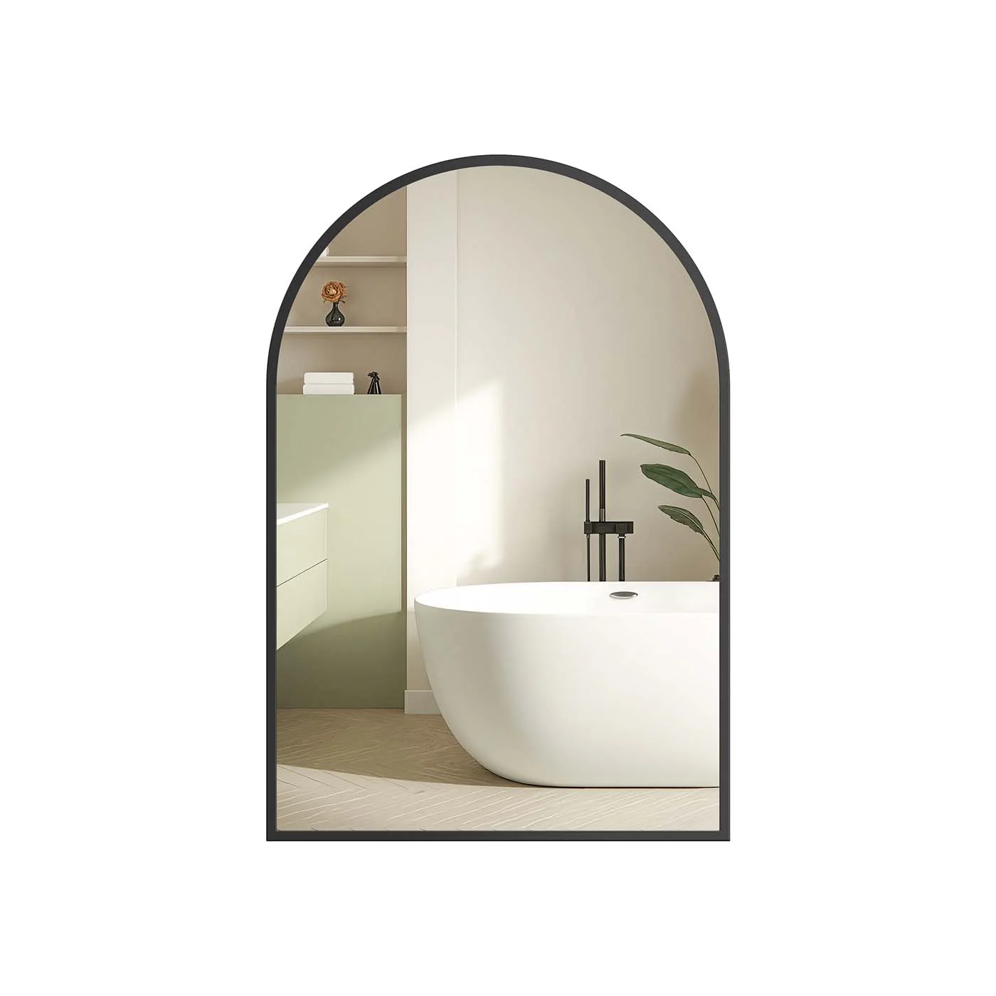 Arched wall mirror with aluminium frame and safety film