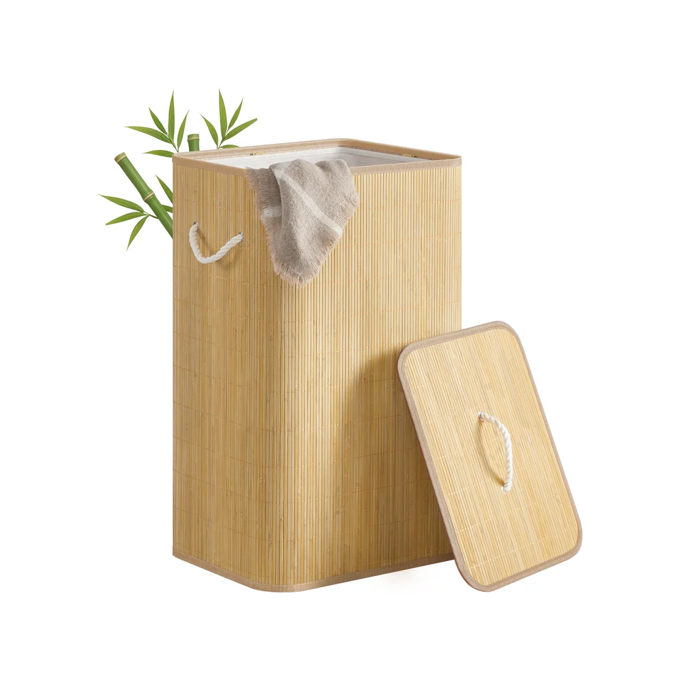 Bamboo laundry basket with lid and washable liner