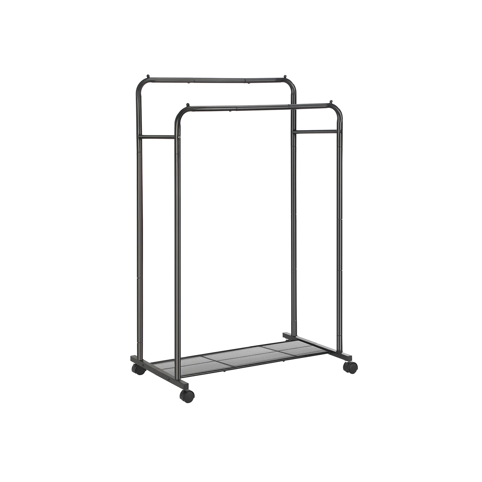 Black Garment Rack with 2 Rails on Wheels