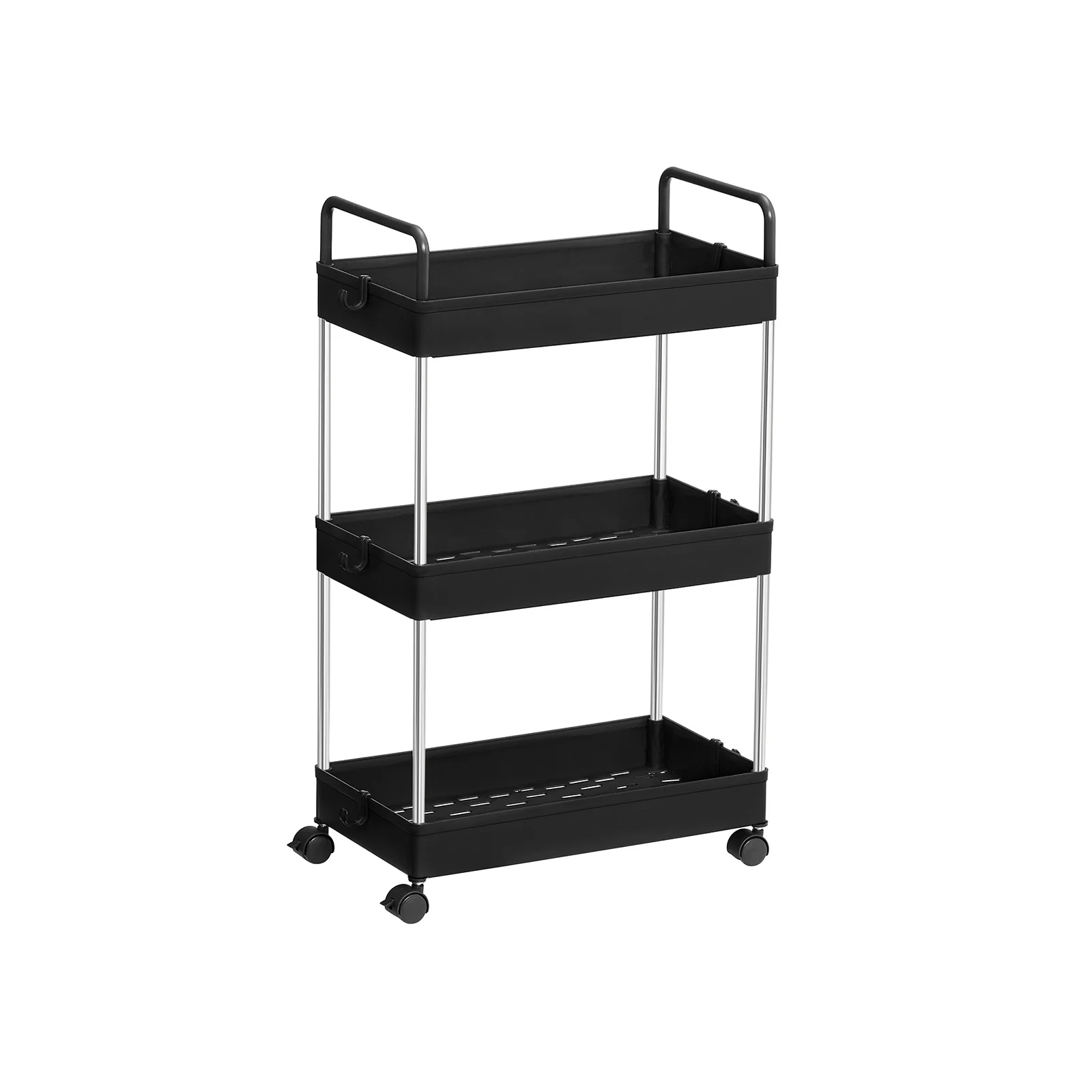 Black Plastic Storage Cart with 3 Baskets