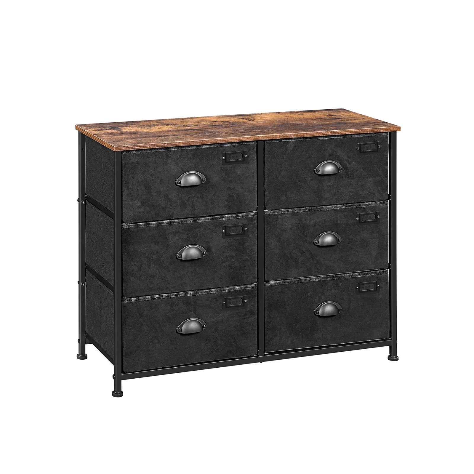 Brown & Black Wide Storage Dresser with 6 Drawers