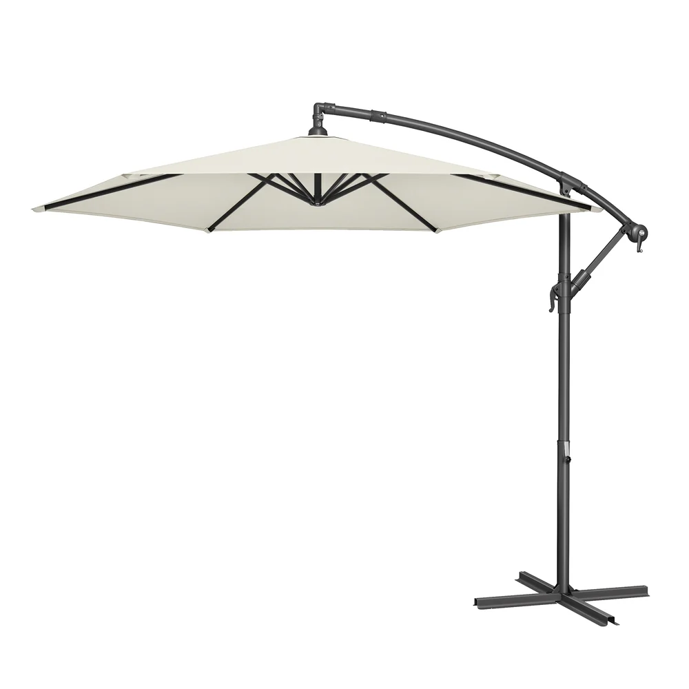 Patio Parasol, 3 m Cantilever Garden Umbrella with Base, Offset Banana Umbrella with Tilt