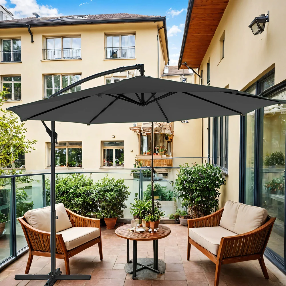 Patio Parasol, 3 m Cantilever Garden Umbrella with Base, Offset Banana Umbrella with Tilt - Image 2