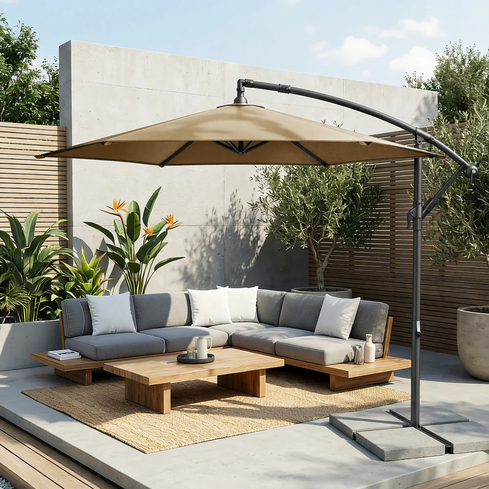 Patio Parasol, 3 m Cantilever Garden Umbrella with Base, Offset Banana Umbrella with Tilt - Image 3