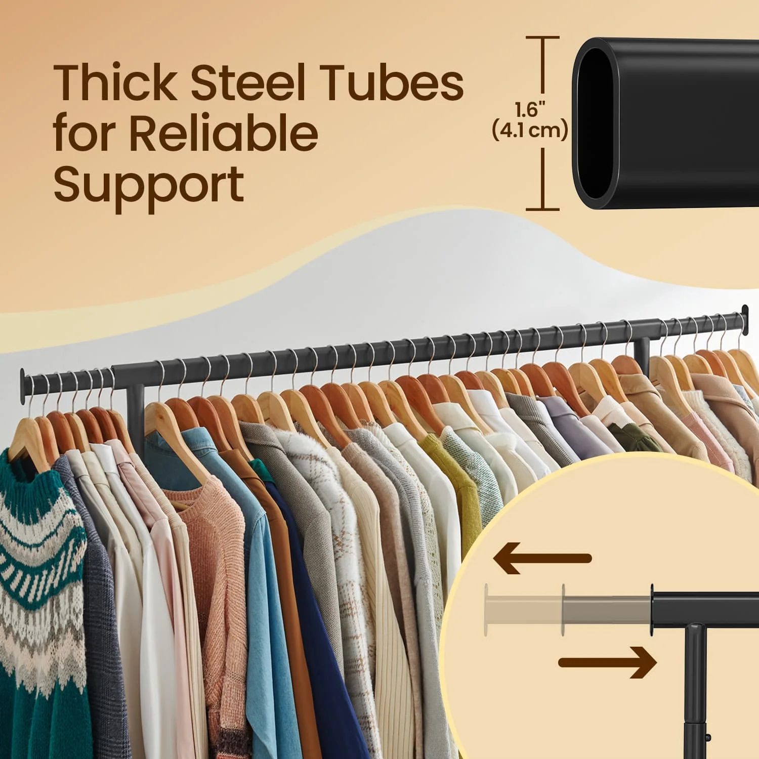 Clothes Rack on Wheels, Heavy-Duty Clothes Rail