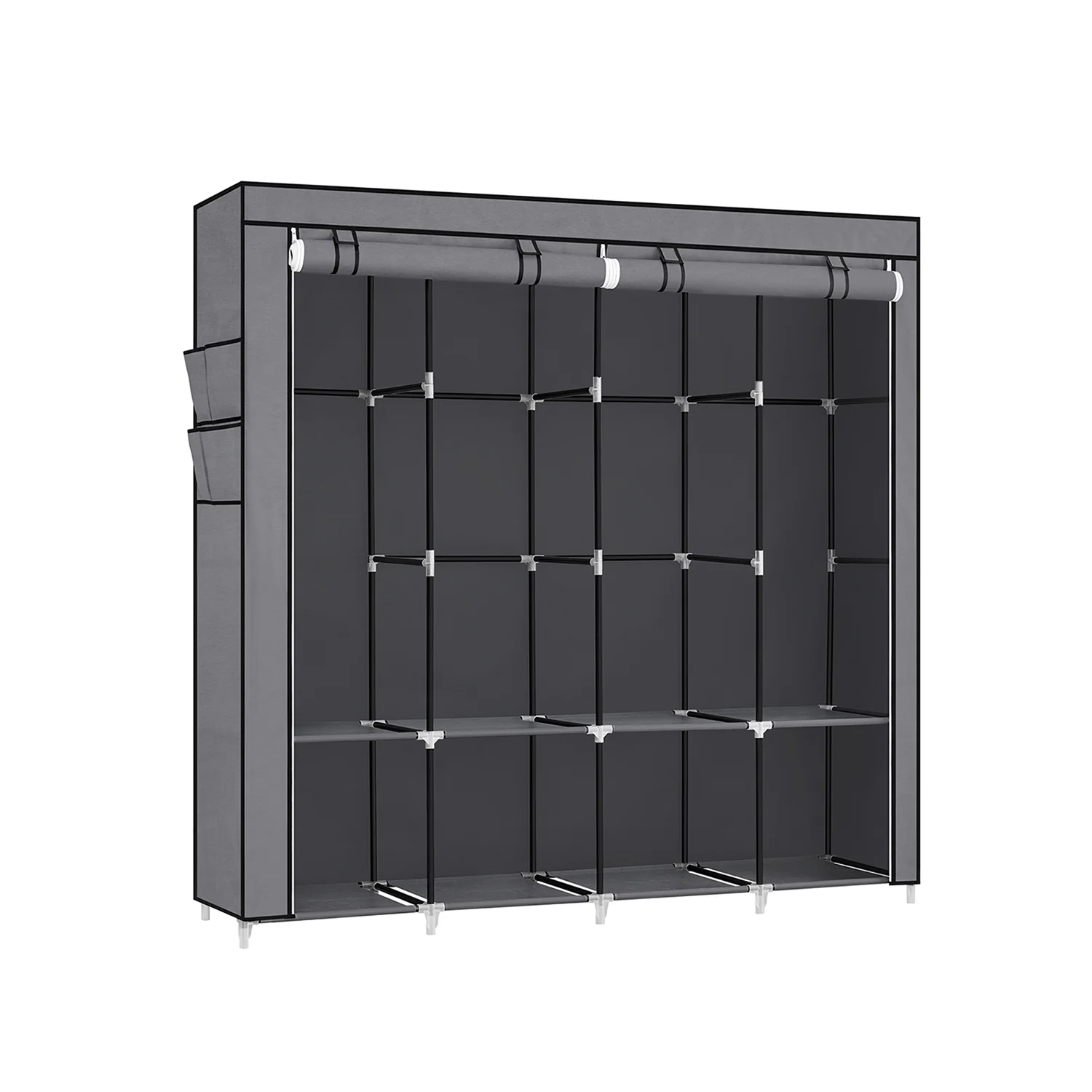 Portable Clothes Wardrobe with Hanging Rods and Shelves