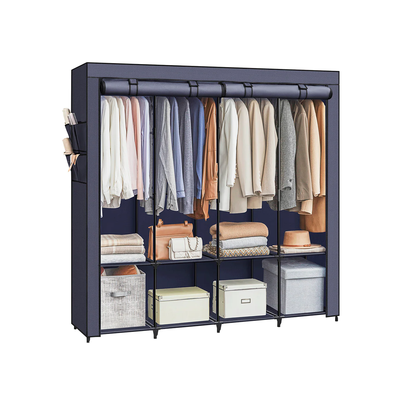 Portable Clothes Wardrobe with Hanging Rods and Shelves - Image 3