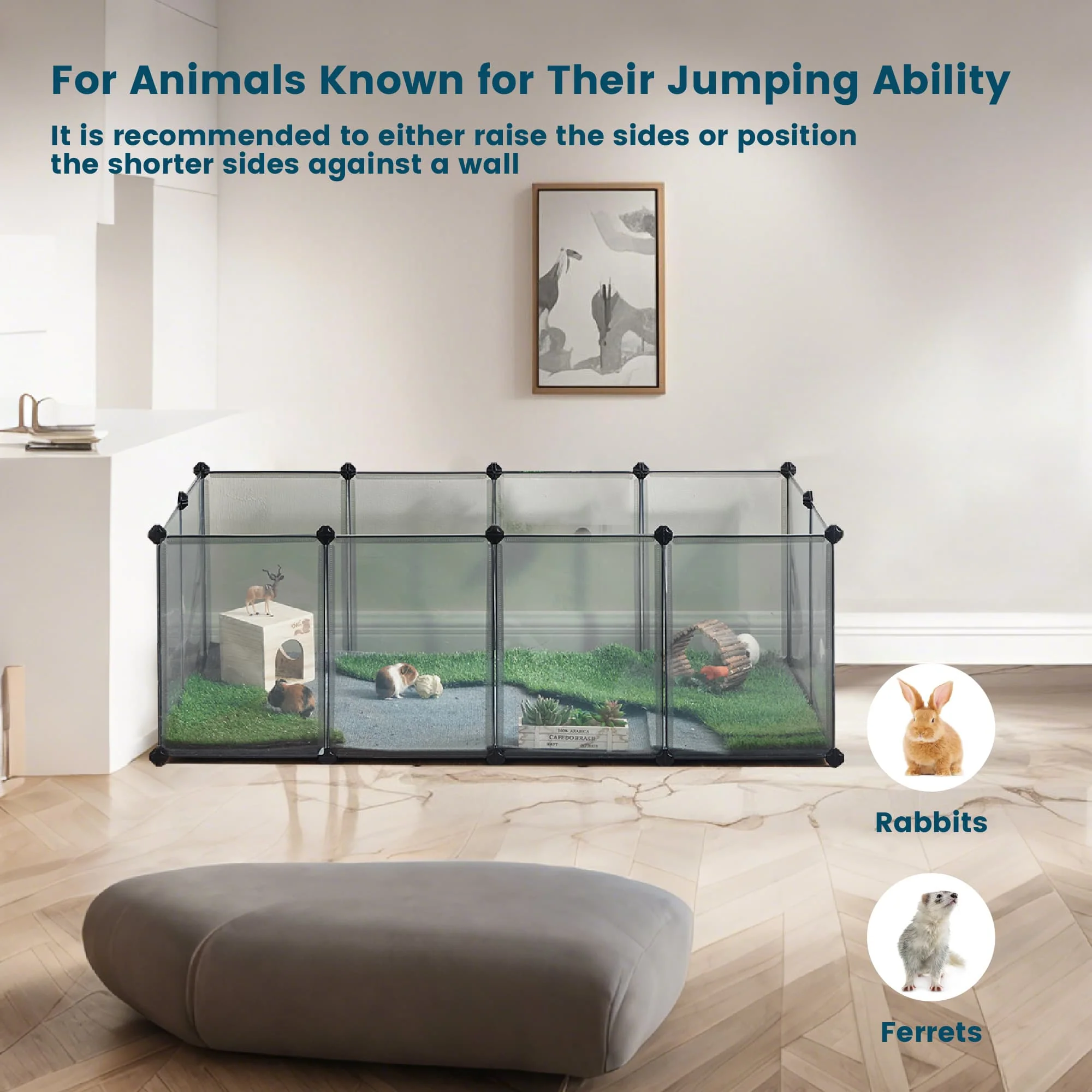 Pet Playpen, Pet Fence Indoor, Modular Animal Pen with Floor