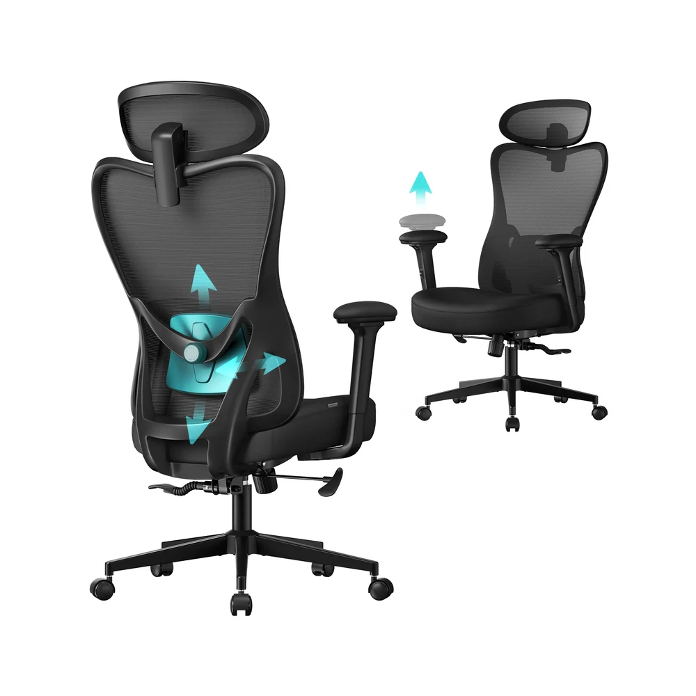 Ergonomic office chair with adjustable lumbar and headrest