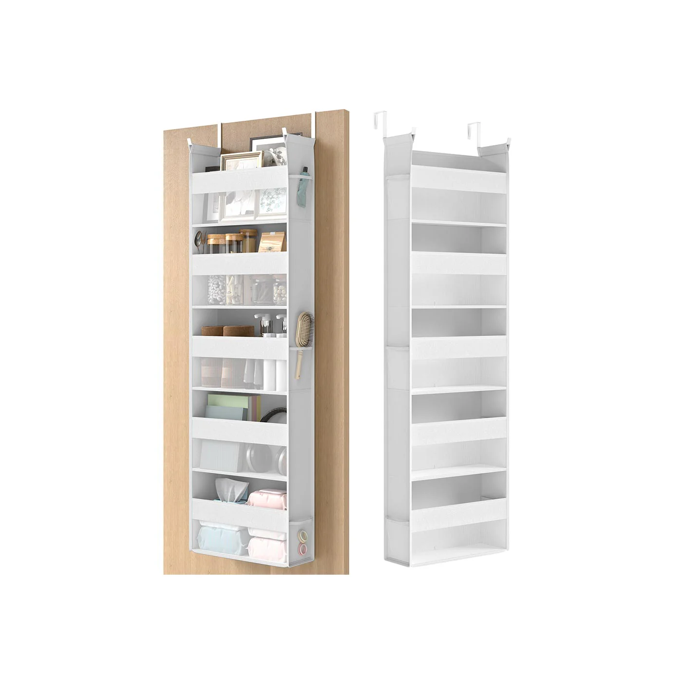 Fabric over the door organiser with mesh pockets and side pouches - Image 2