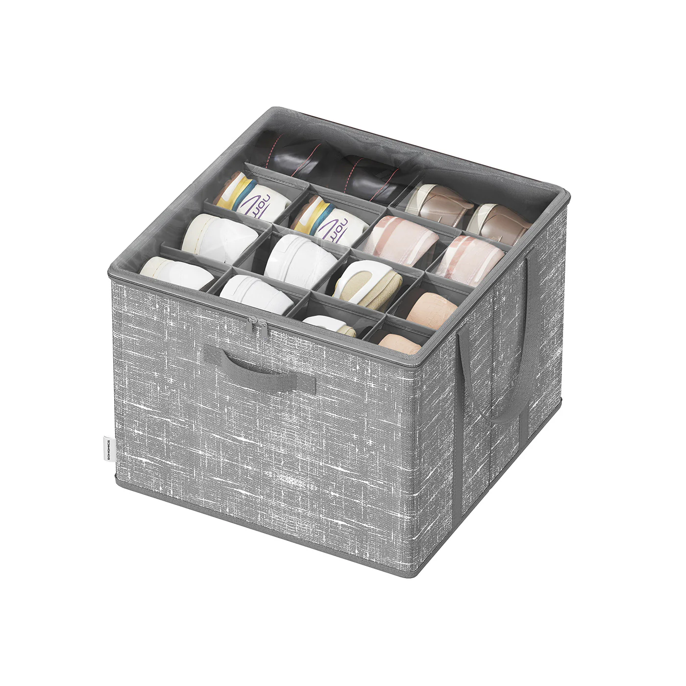 Fabric shoe organiser bin with handles and clear cover - Image 2