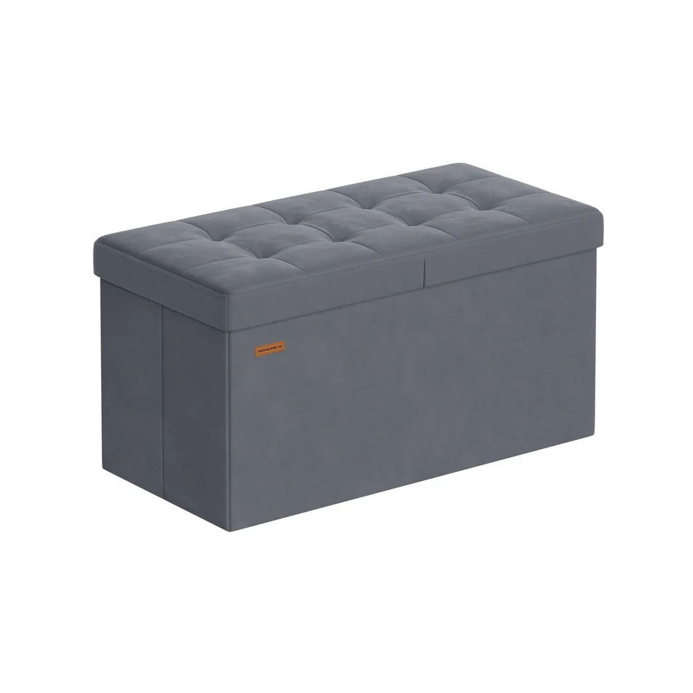Foldable storage ottoman bench with velvet upholstery