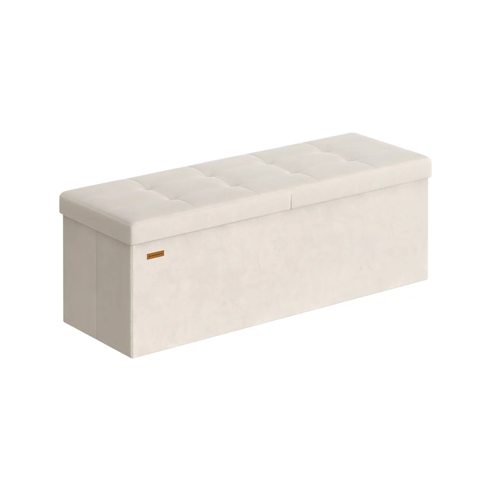 Foldable storage ottoman bench with velvet upholstery - Image 3