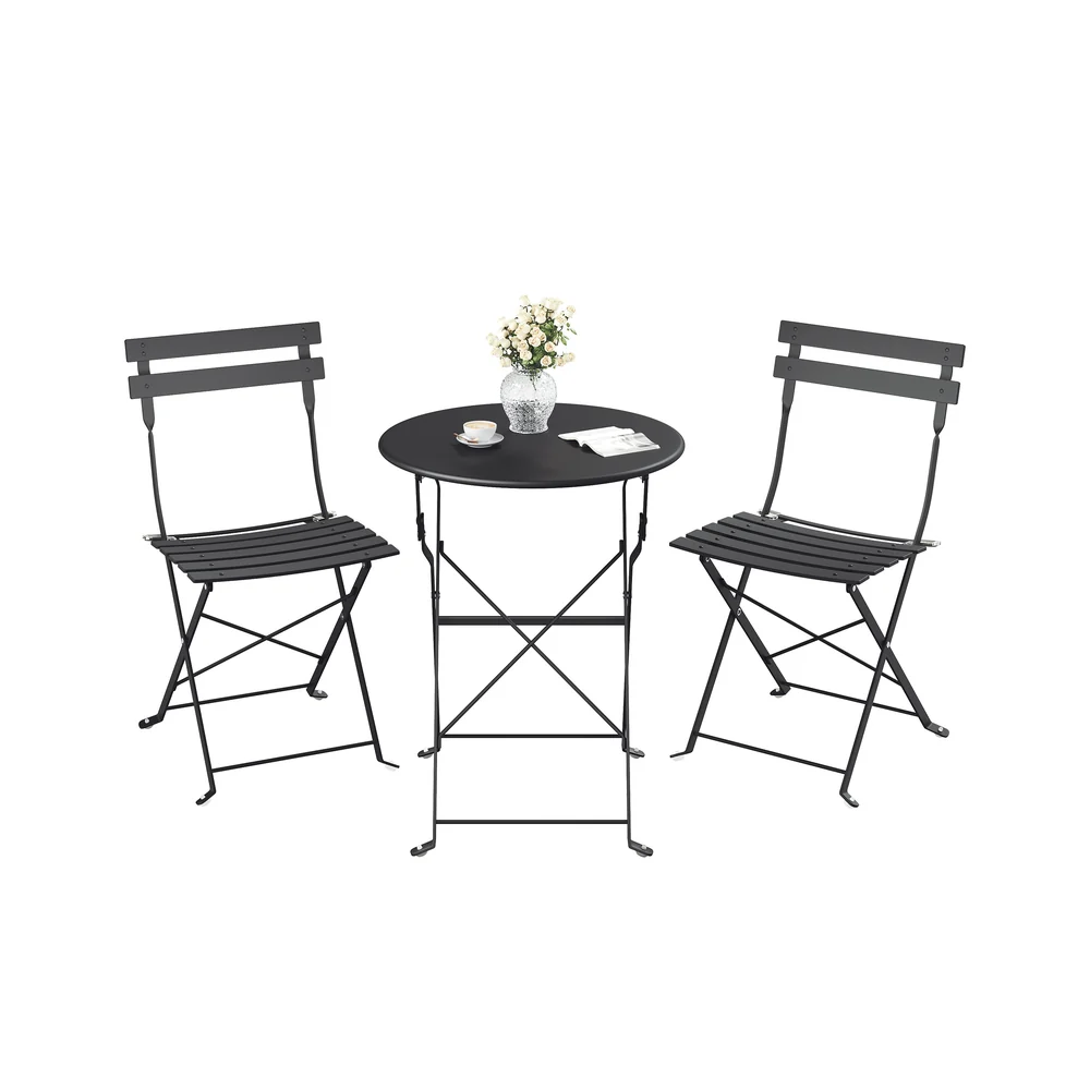 Folding Outdoor Bistro Set with Table and 2 Chairs for Balcony and Garden