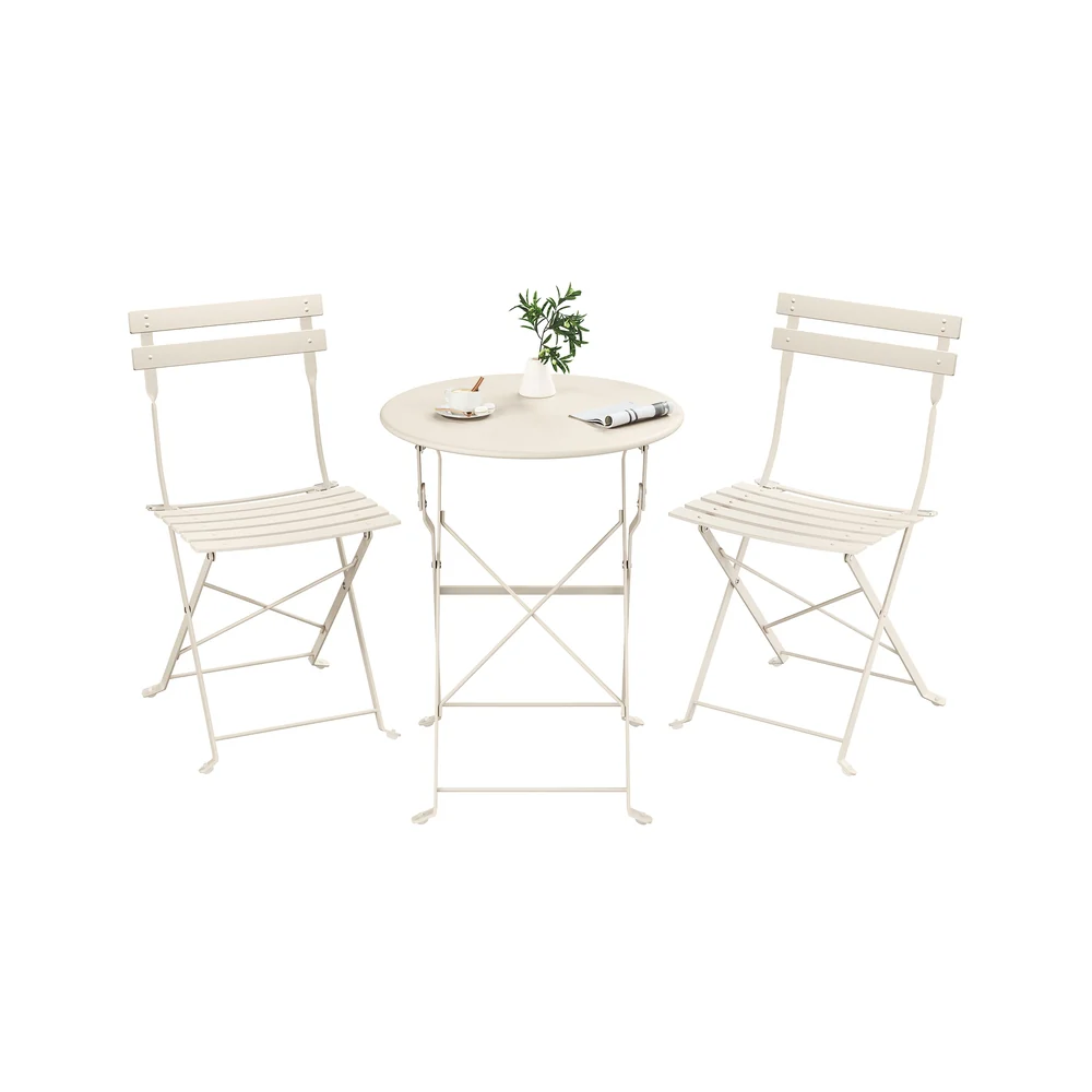 Folding Outdoor Bistro Set with Table and 2 Chairs for Balcony and Garden - Image 3
