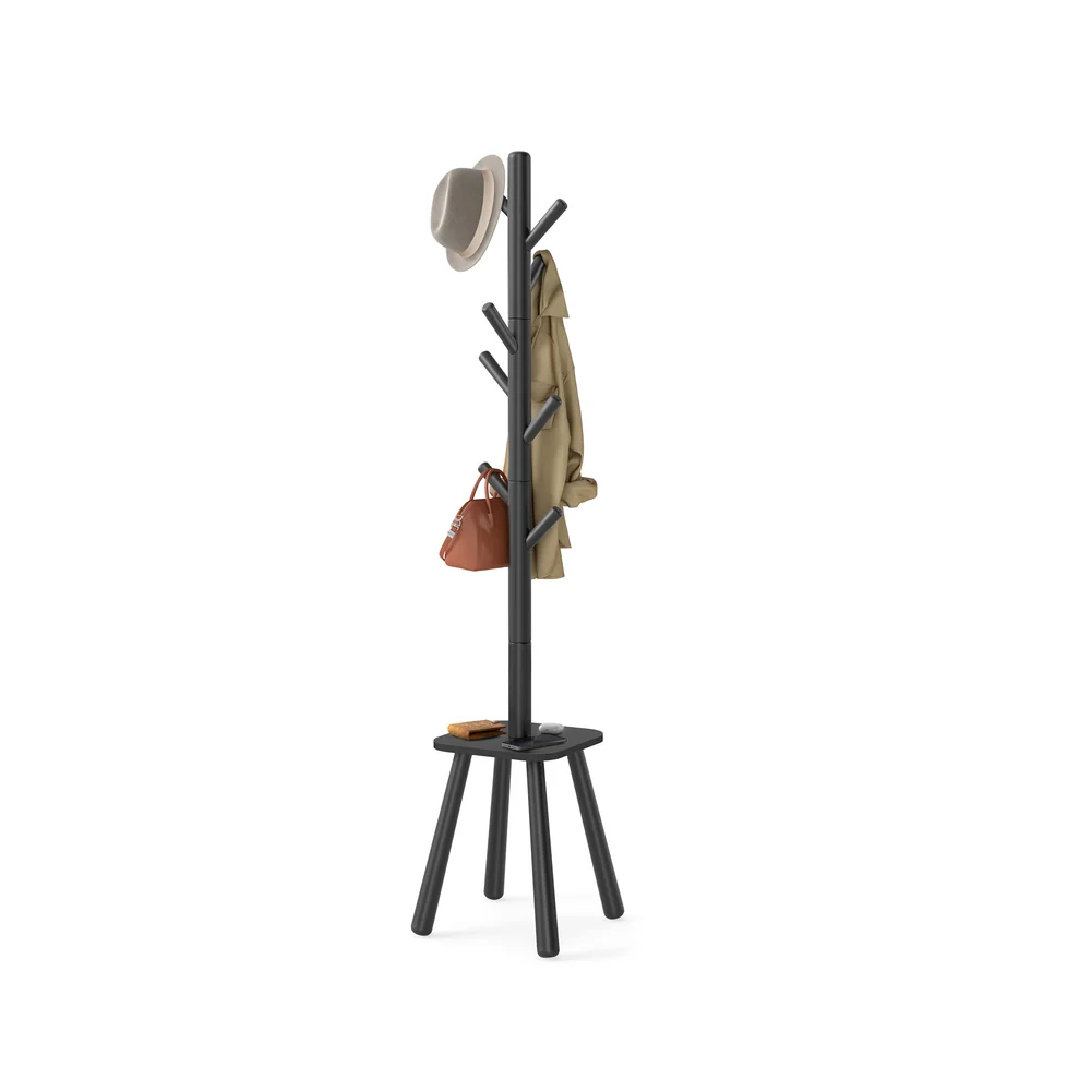 Free Standing Hall Tree with 8 Hooks and Storage Shelf - Image 3