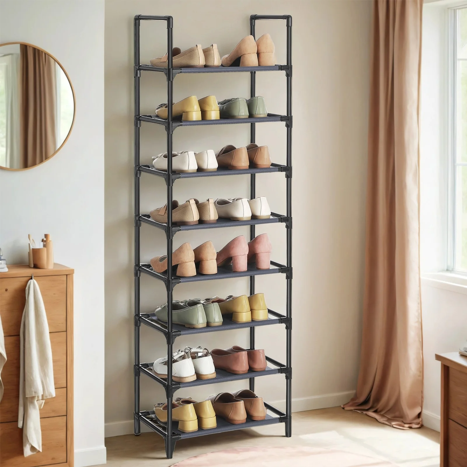 Grey Shoe Organiser Rack with 8 Shelves