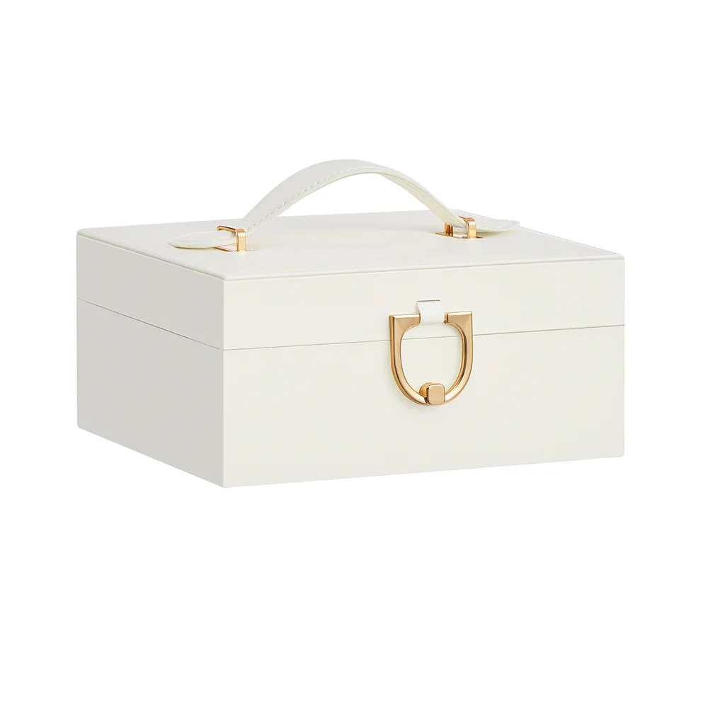 Jewellery box organiser with handle and removable tray