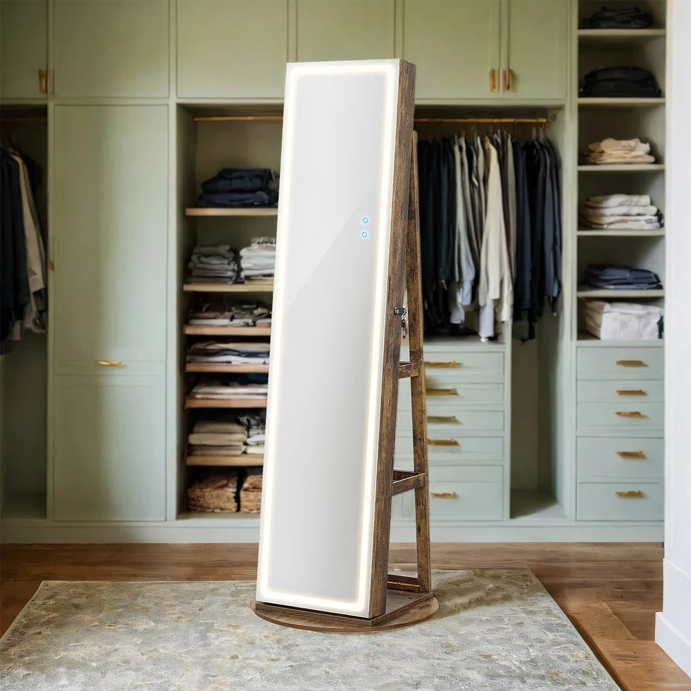 LED Mirror Jewellery Cabinet Lockable Standing Armoire - Image 2