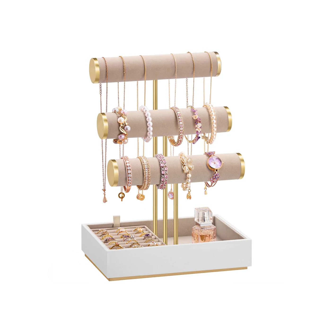 Jewellery display stand with three tiers and removable holder