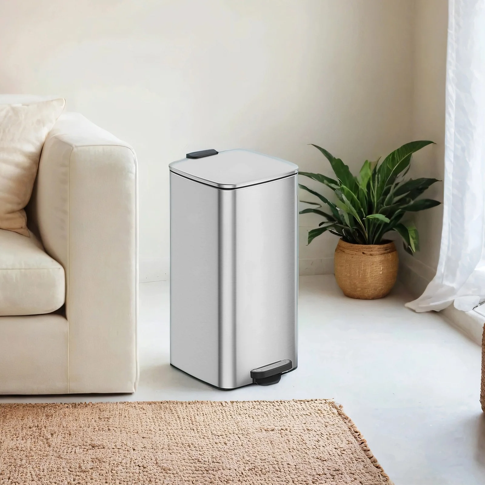 Trash Can, 8-Gallon Trash Bin, Stainless Steel Kitchen Garbage Can - Image 3