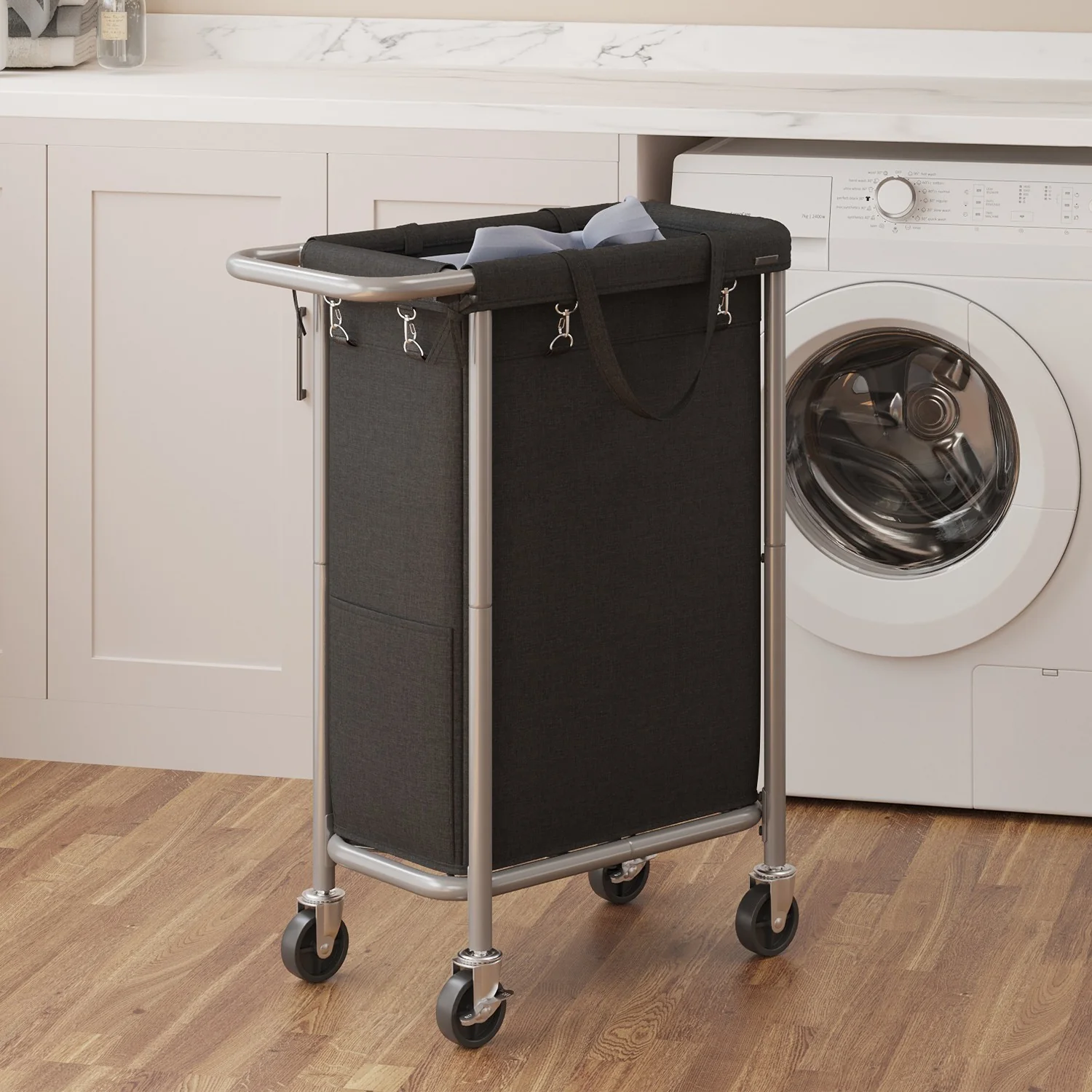 Laundry Basket with Wheels, 2-Section Rolling Laundry Hamper