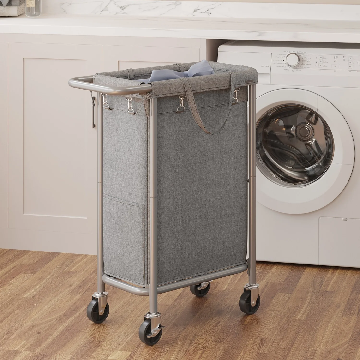 Laundry Basket with Wheels, 2-Section Rolling Laundry Hamper - Image 2