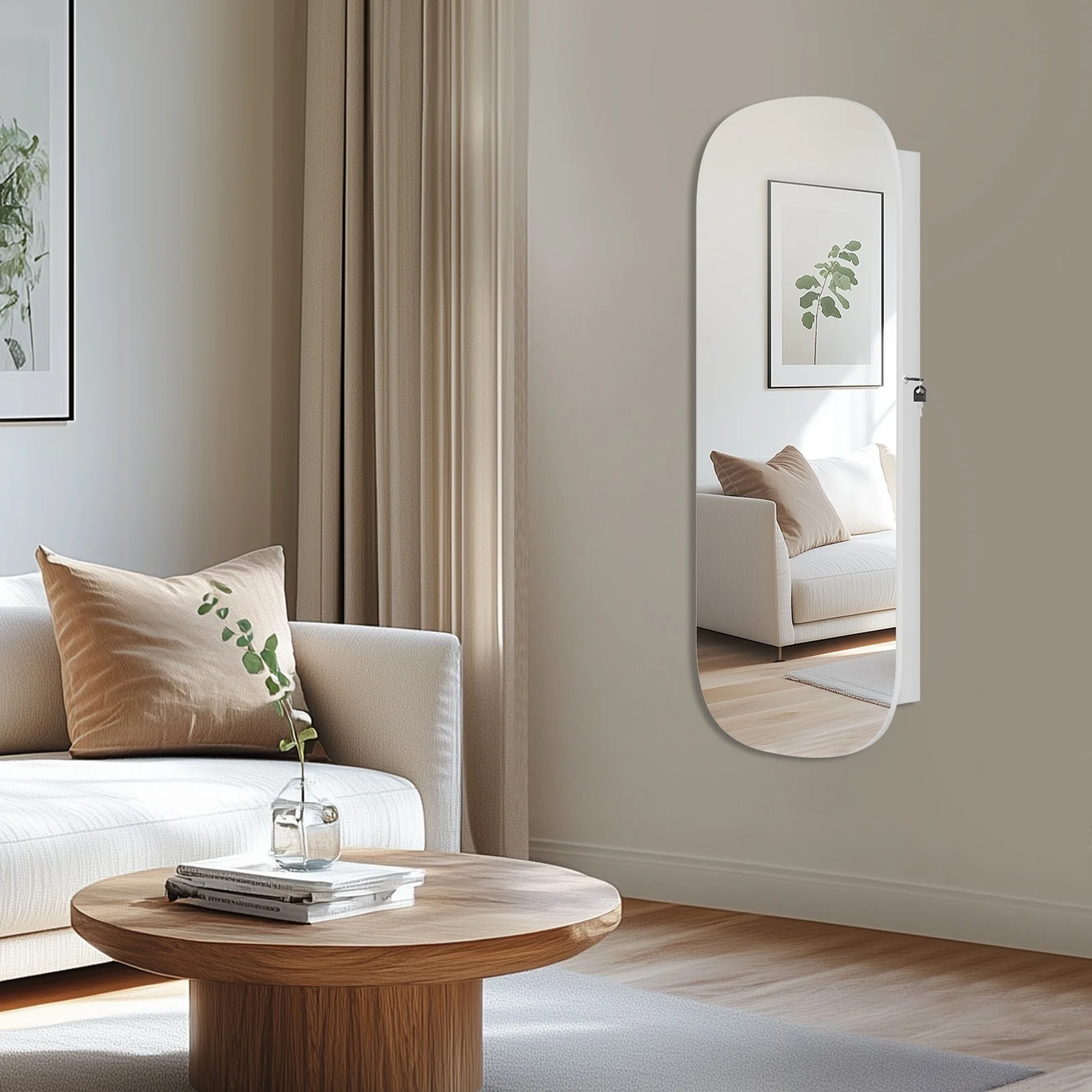 LED  Lockable Rounded Wide Mirror Cabinet