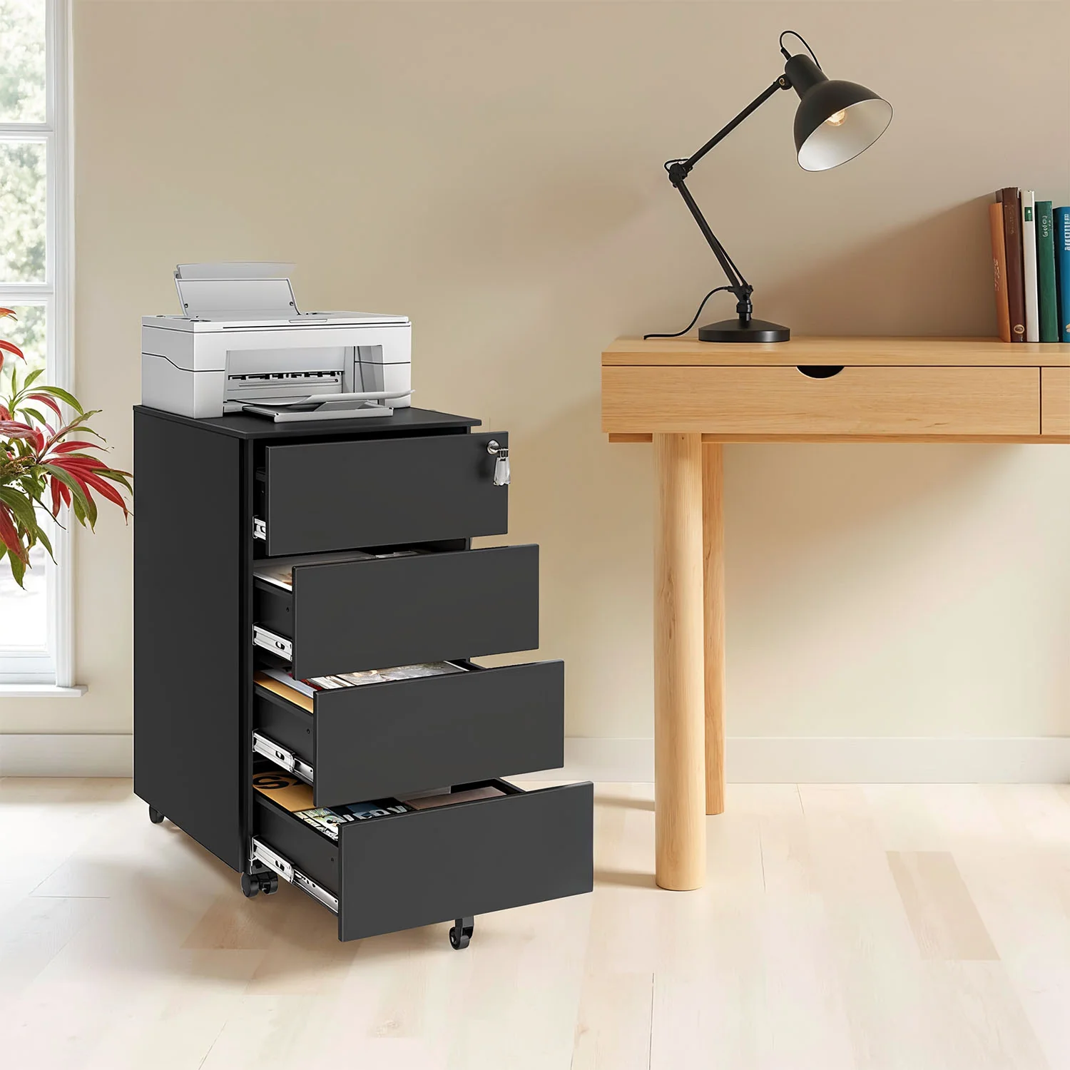 Lockable Mobile File Cabinet with 4 Drawers