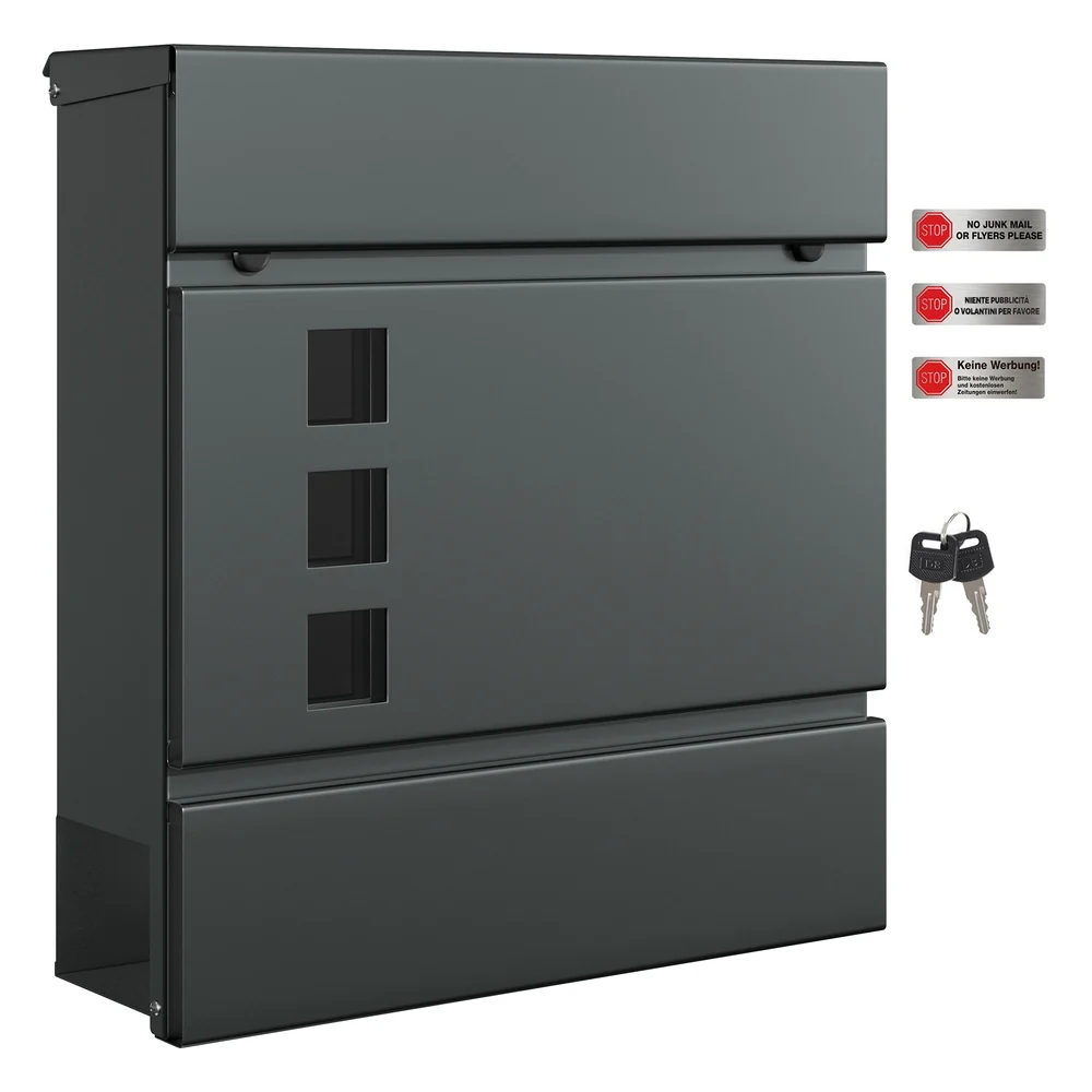 Lockable Wall-Mounted Post Letter Box with Newspaper Holder