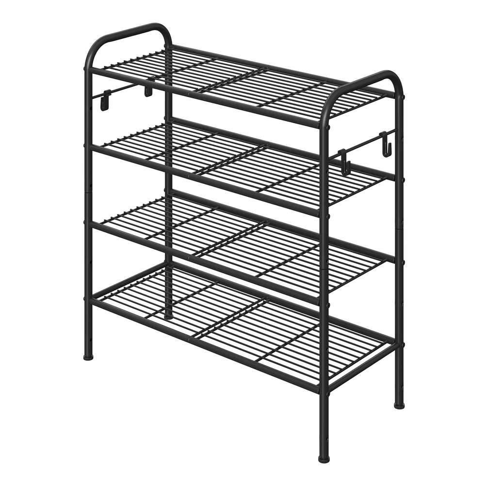 Metal Shoe Rack with 4 Hooks Ink Black