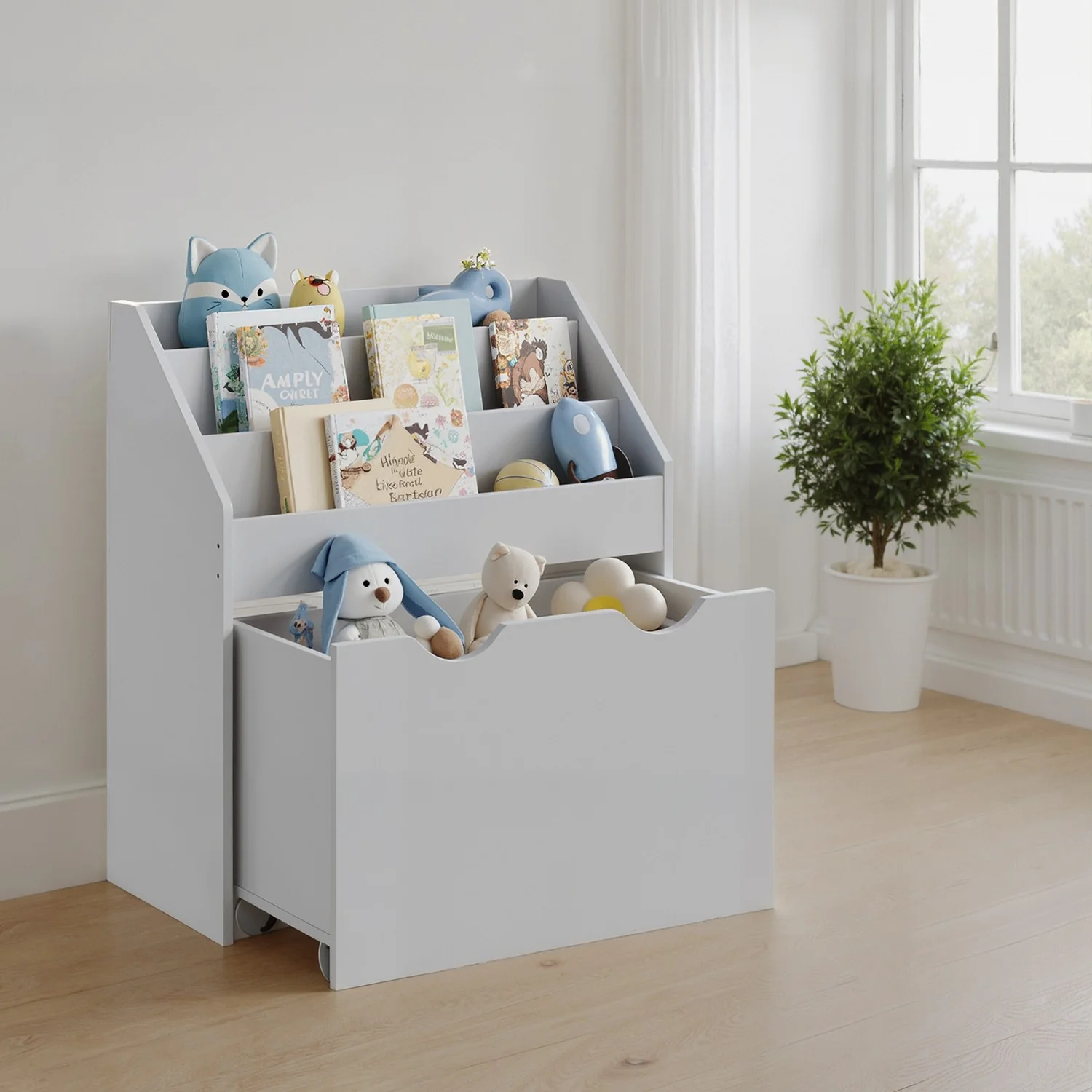Toy Storage Rack, Kids Bookshelf and Toy Organiser with 3 Shelves