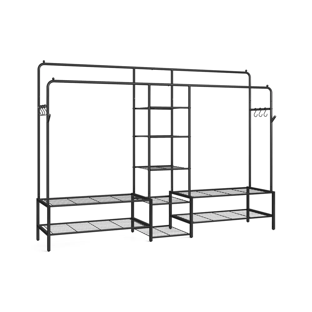 Open wardrobe clothes rack with shelves and hanging rods - Image 2